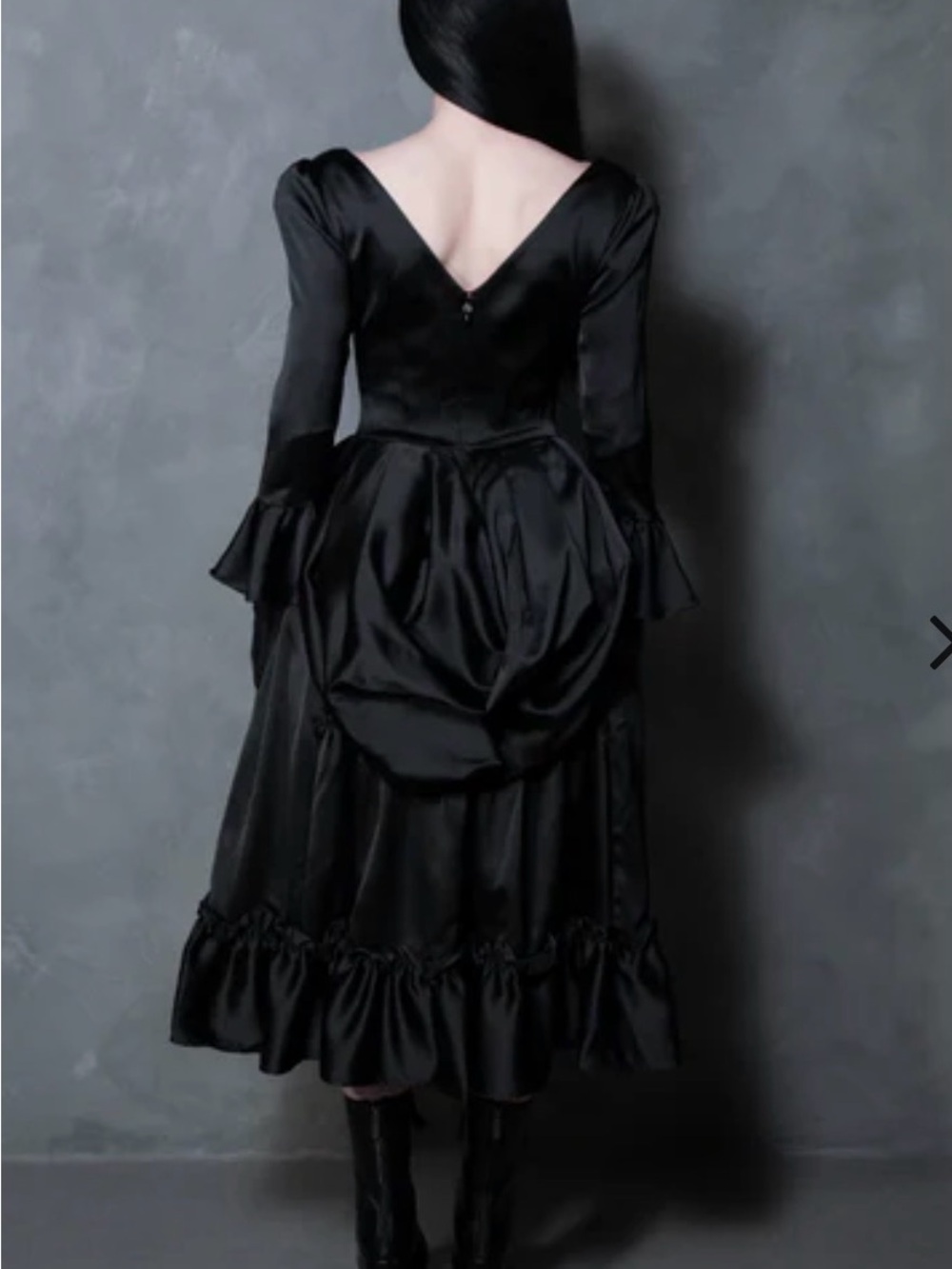 Dark Romance Satin Bustle Dress in Black - Picture 2 of 10
